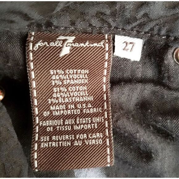 7 FOR ALL MANKIND CROPPED SKINNY BLACK ROYAL JACQUARD SIZE 27 - Picture 5 of 5